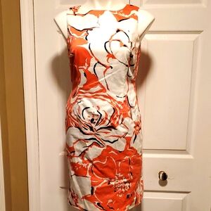 Talbots Petites Salmon/White Floral Women's Shift Sleeveless Dress - 6 Petite
